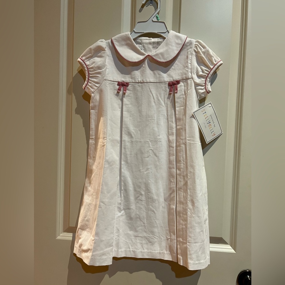 Stelly Belly white red corduroy dress NWT